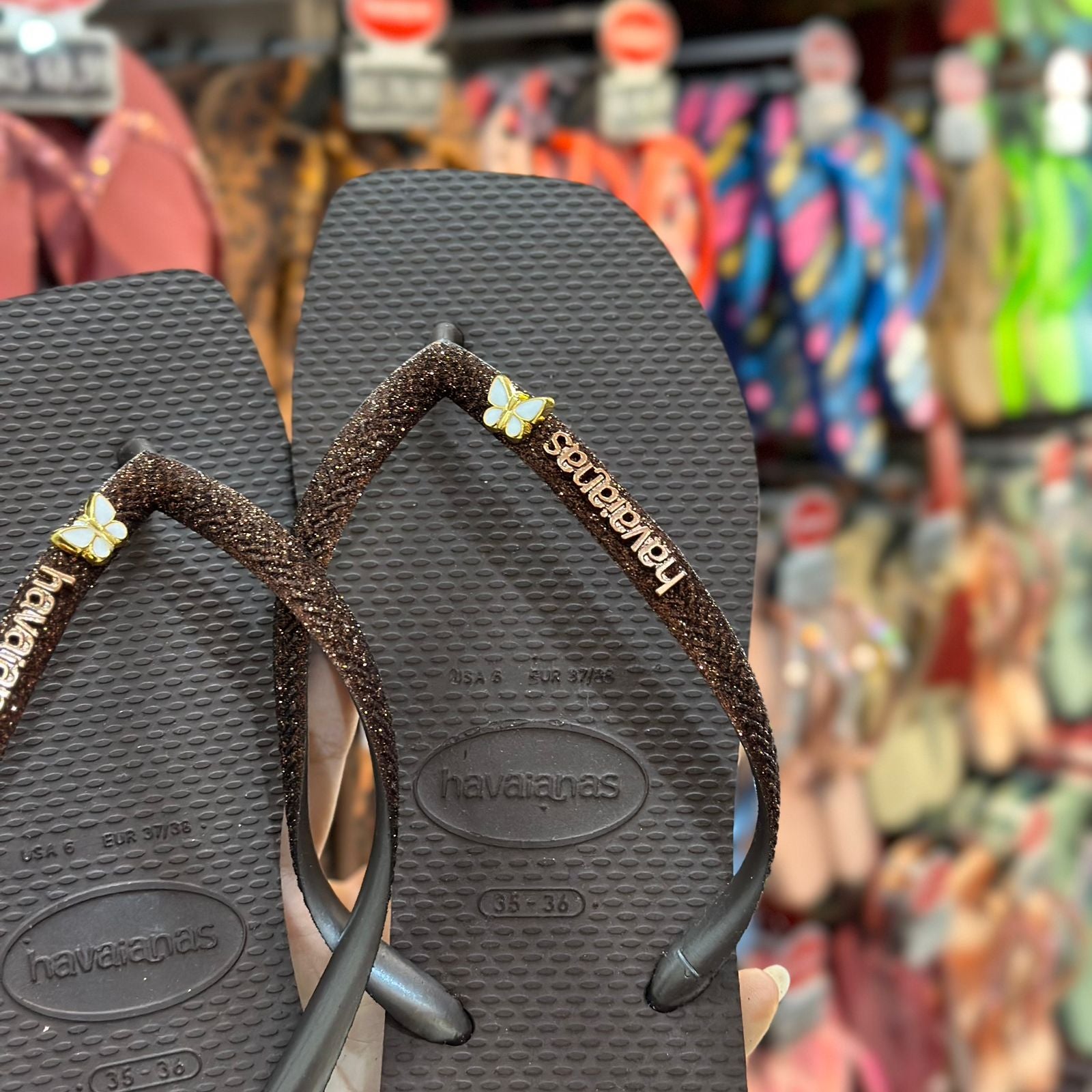 Havaianas Slim Square Glitter + Pingente Borboleta