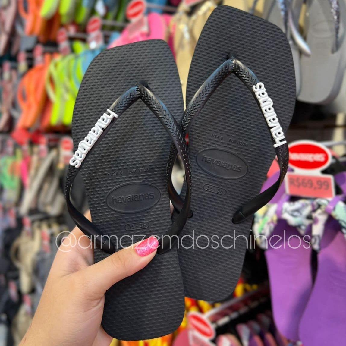 Havaianas Slim Square (Preto) + Placa Logo