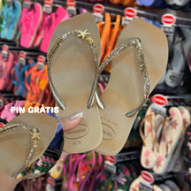 Havaianas Slim Square Glitter Party + Pin Estrela e Tartaruga (GRÁTIS)