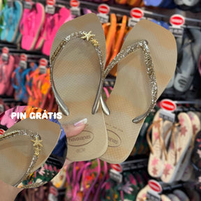 Havaianas Slim Square Glitter Party + Pin Estrela e Tartaruga (GRÁTIS)
