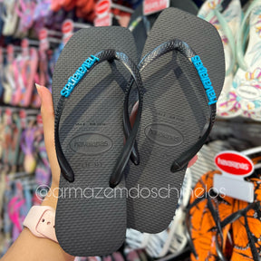 Havaianas Slim Square (Preto) + Placa Logo