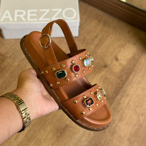 Sandália Arezzo Papete Nut Couro Pedrarias A130690007